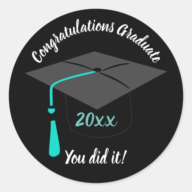 Stickers Black Round Graduation Casquette Et Année (Devant)