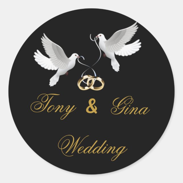 Stickers Black Round mariages Doves Custom Wedding (Devant)