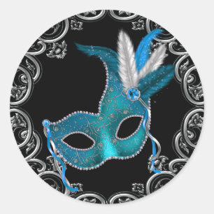 Stickers Black Turquoise Blue Masquerade Party