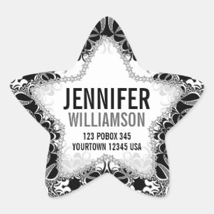 Stickers Black White & Silver Custom Name Star