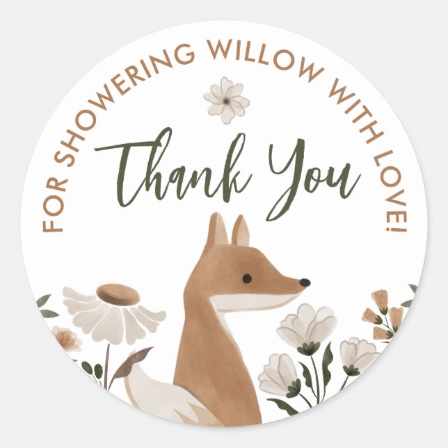 Stickers Boho Woodland Fox Baby shower rond Faveur (Devant)