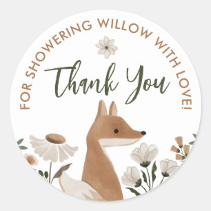 Stickers Boho Woodland Fox Baby shower rond Faveur