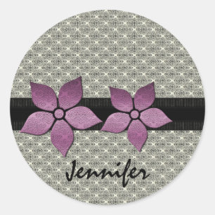 Stickers Bordure striée Fleurs Damas