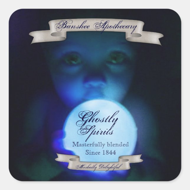 Stickers Bouteille Halloween vintage Esprits (Devant)
