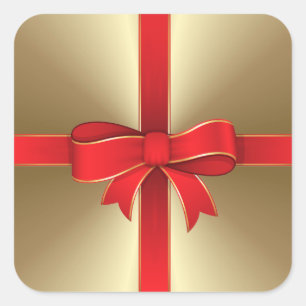 Stickers - Bow rouge et ruban sur or