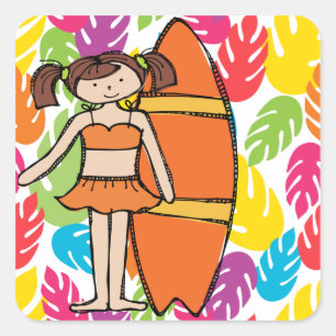 Stickers Brunette Girl Surfer
