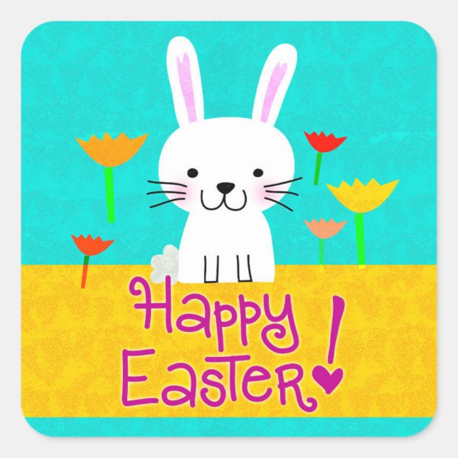 Stickers Bunny et tulipes de Pâques "Happy Pâques" (Devant)