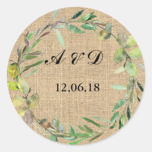 Stickers Burlap Floral Lumières Mariage rond Étiqu