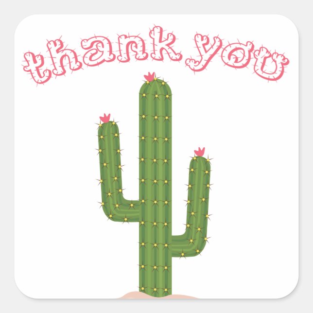 Stickers Cactus vert Merci rose (Devant)