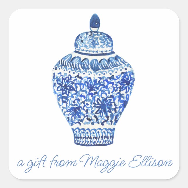 Stickers Cadeaux Chinoiserie Aquarelle Ginger Jar (Devant)