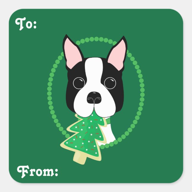 Stickers cadeaux de Noël Boston Terrier (Devant)