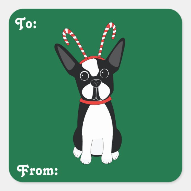 Stickers cadeaux de Noël Boston Terrier (Devant)