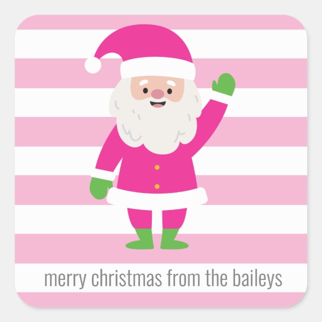 Stickers cadeaux de Noël Pink & Green Père Noël ra (Devant)