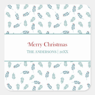 Stickers cadeaux de Noël turquoise Mistletoe