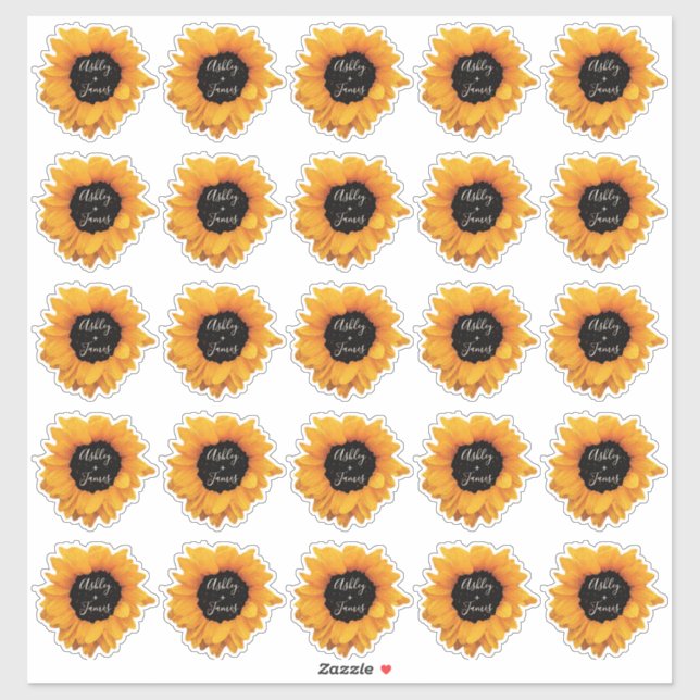 Stickers Cadeaux Monogrammes de tournesol radiant (Feuille)