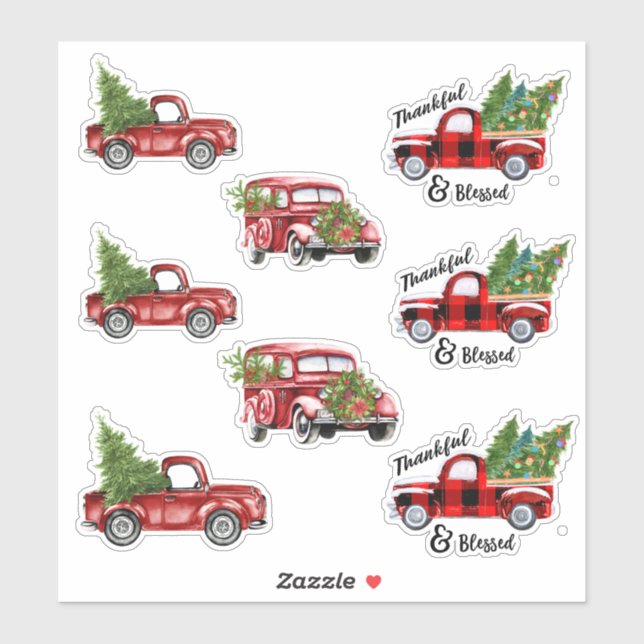 Stickers Camion de Noël Rouge (Feuille)