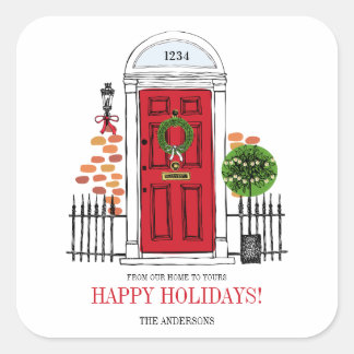Stickers Carré de la porte de Noël Rouge
