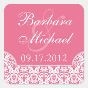 Stickers Carré de mariage rose Damas