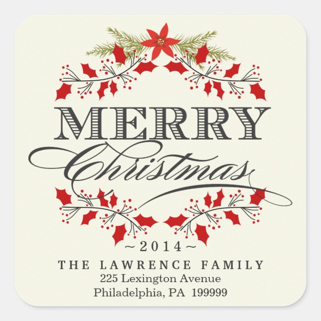 Stickers Carré Holly de Noël élégant (Devant)