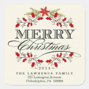 Stickers Carré Holly de Noël élégant