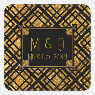 Stickers Carré Mariage Art Déco noir et or