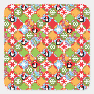 Stickers Carré Motif Penguin Christmas Circles