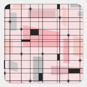 Stickers Carré Retro Pink Grid et Starburst