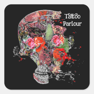 Stickers carré Tatouage salon crâne floral