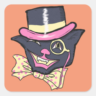 Stickers Carré vintage Halloween Chat