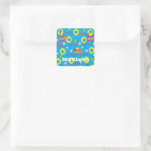 Stickers carrés, #10 Joyeux 10e Anniversaire Bleu
