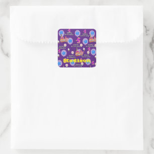 Stickers carrés, #5 Joyeux 5e Anniversaire violet
