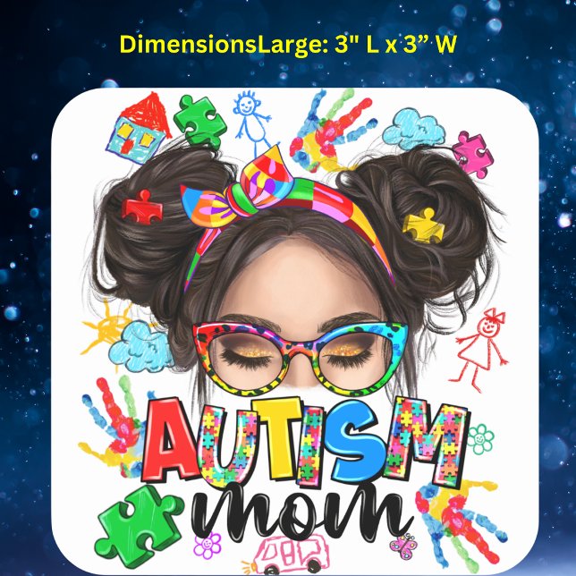 Stickers Carrés "Autism Mom" (Celebrate the heart and soul of 'Autism Mom' with these expressive square stickers. Large: 3" L x 3”)