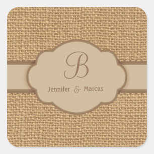 Stickers Carrés personnalisés Monogram Burlap