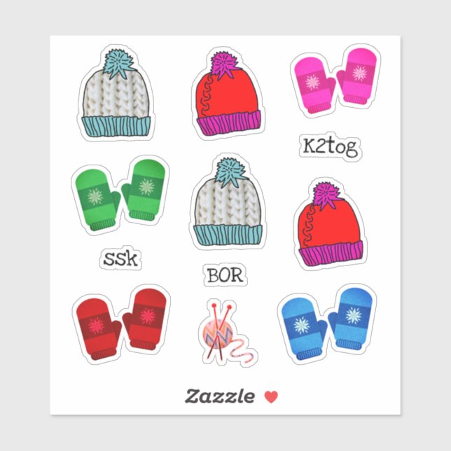 Stickers casquette Mittens Tricot en forme de chev (Feuille)