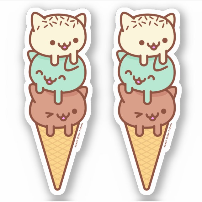 Stickers Cat à la crème glacée d'été (Devant)