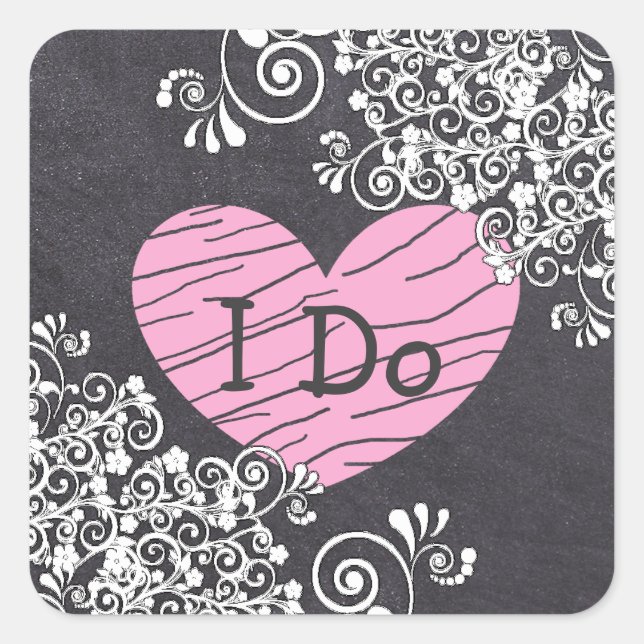 Stickers Chalkboard Black & Pink Heart Wedt Weddin (Devant)