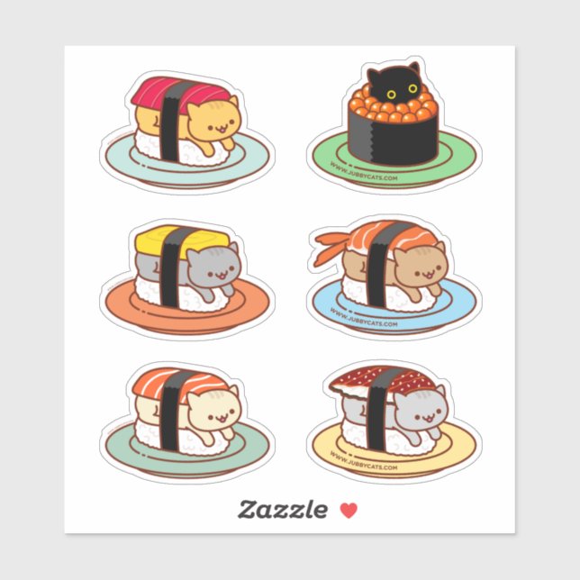 Stickers Chat Drôle - SUSHI CATS 6 Pack (Feuille)