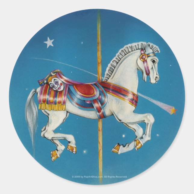 Stickers - Cheval de carrousel rouge, blanc et ble (Devant)