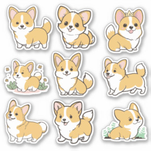 Stickers Chibi Cute Baby Corgi Chien
