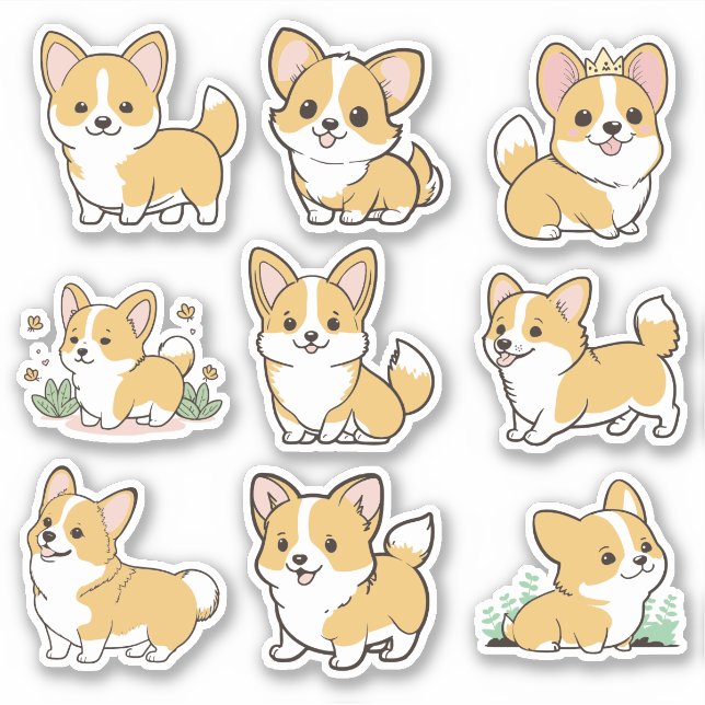 Stickers Chibi Cute Baby Corgi Chien (Devant)