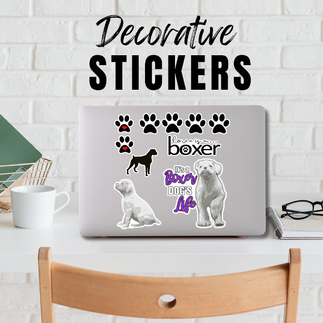 Stickers Chien Chien Chien Chien Blanc Amusant (Fun White Boxer dog stickers for your laptop, water bottle, or even your car. )