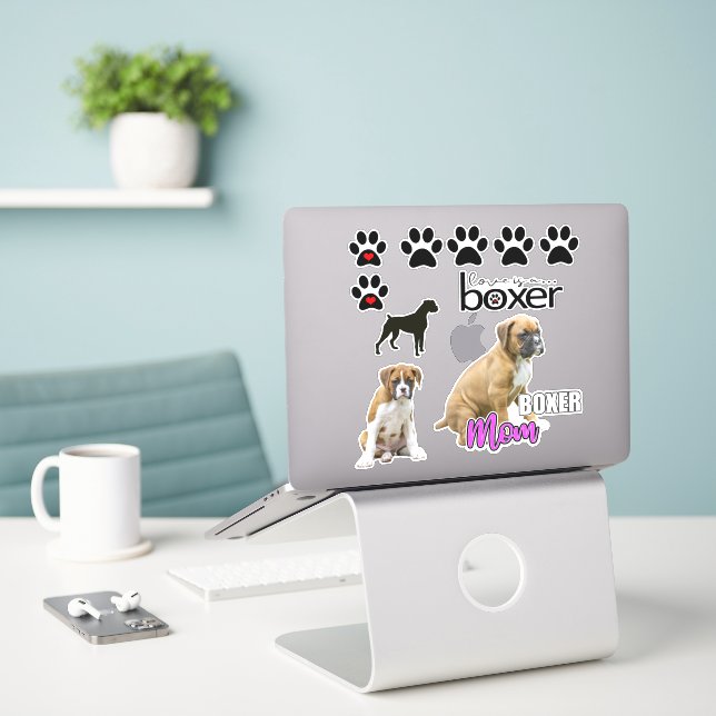 Stickers Chien Chien Chien Chiot Fun Boxer (Ordinateur portable sur le bureau)