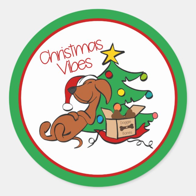 Stickers Chien Dachshund Vibes de Noël (Devant)