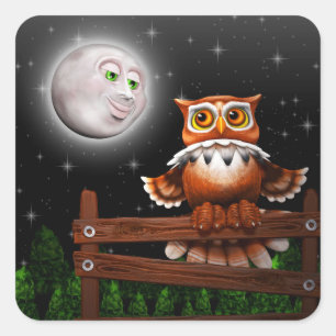 Stickers Chouette surréelle et Lune