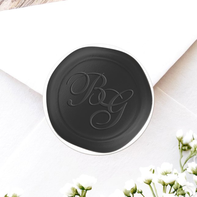 Stickers cire noir 2 lettres Monogramme Faux (Achieve the elegance of a wax seal without the hassle or mess with these faux wax flat stickers)