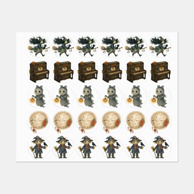 Stickers Citrouille gothique et chat Halloween feu (Feuille)