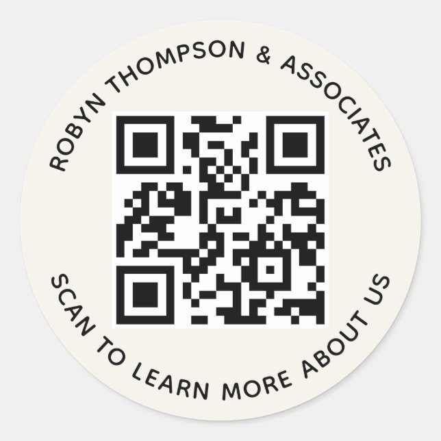 Stickers Code QR Ecru Personnalisé Nom d'entrepris (Devant)