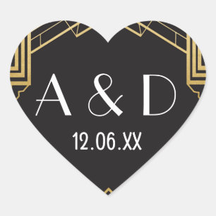 Stickers Coeur Art Déco Gatsby Étiquette années 19