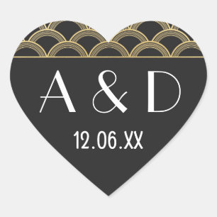 Stickers Coeur Art Déco Gatsby Étiquette années 19