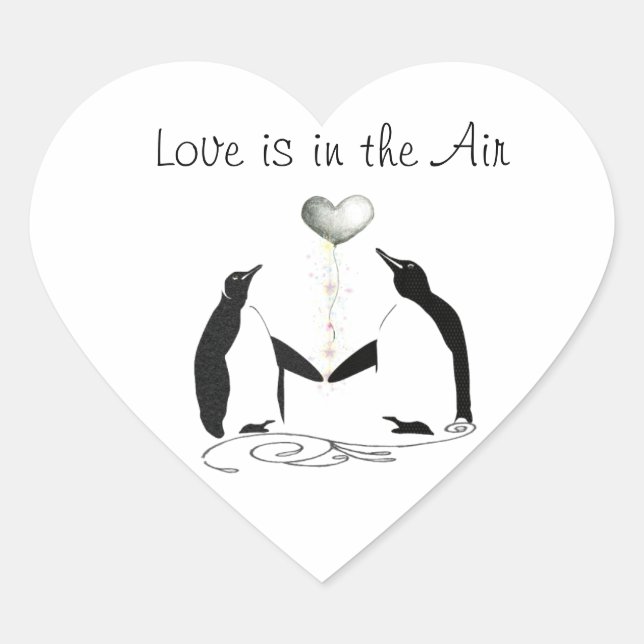 Stickers Coeur Inséparables de pingouins mignons (Devant)